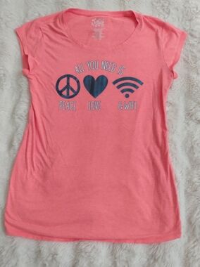 Justice Coral Pink Graphic Tee with Navy Icons